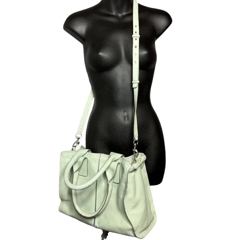 Lucky Brand Light Aqua Supple Leather Slouchy Hobo Tote With Crossbody Strap